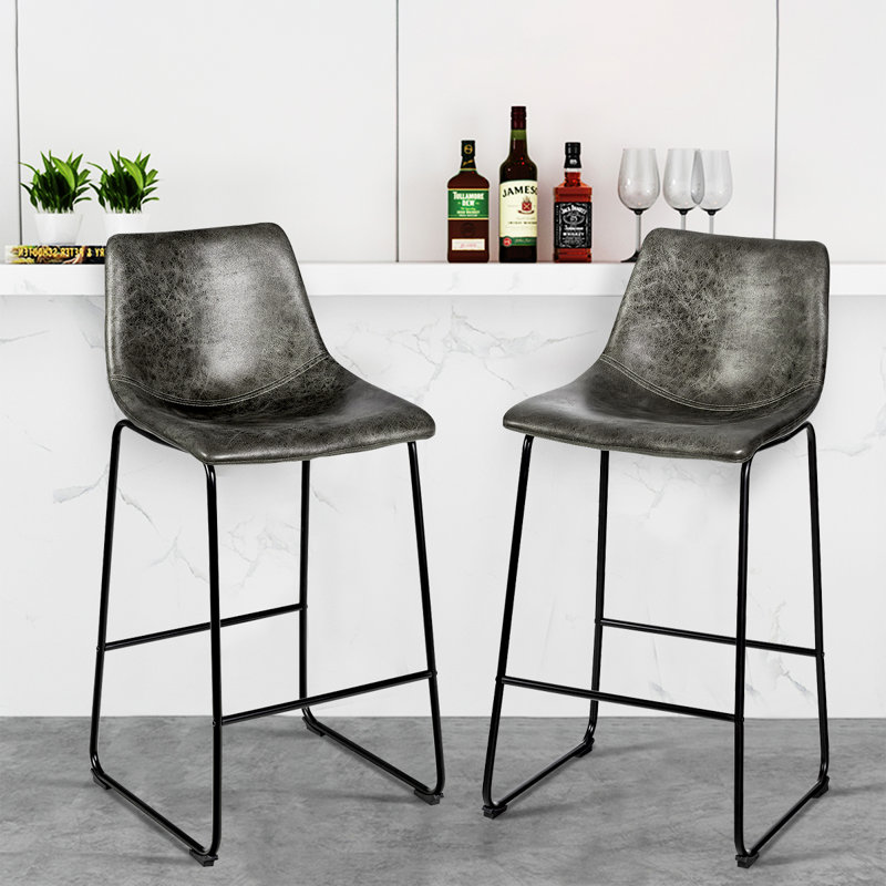 Bogner Bar Stool with Iron Frame, Gray
