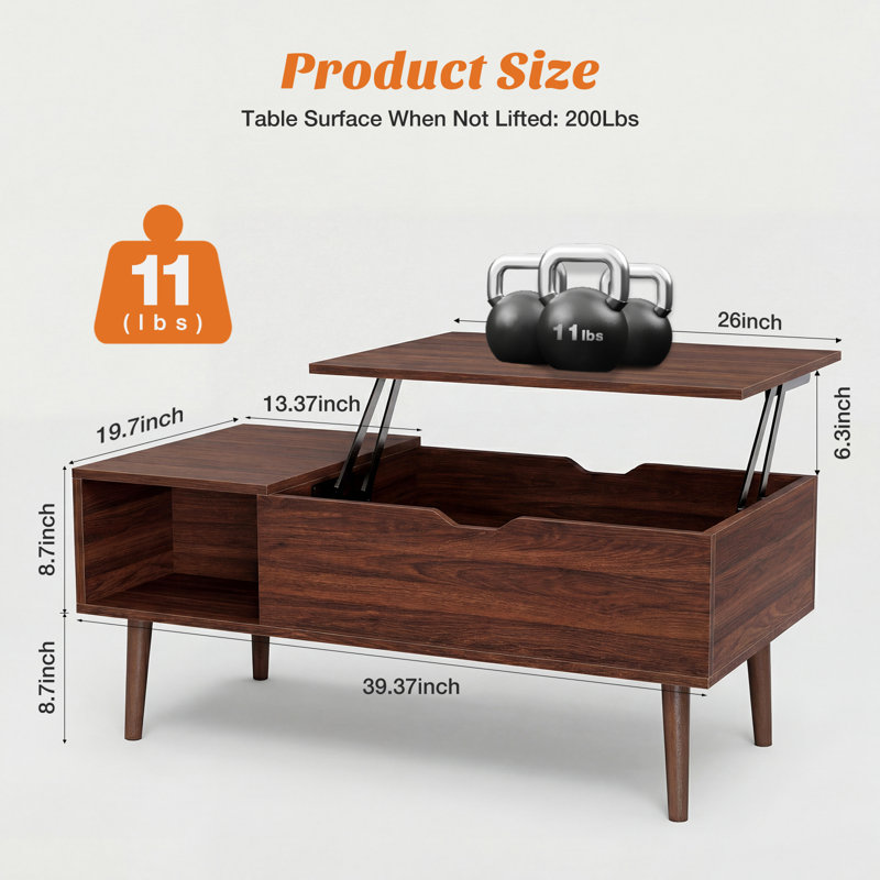 Table basse extensible avec rangement Irfaan, Bois brun foncé