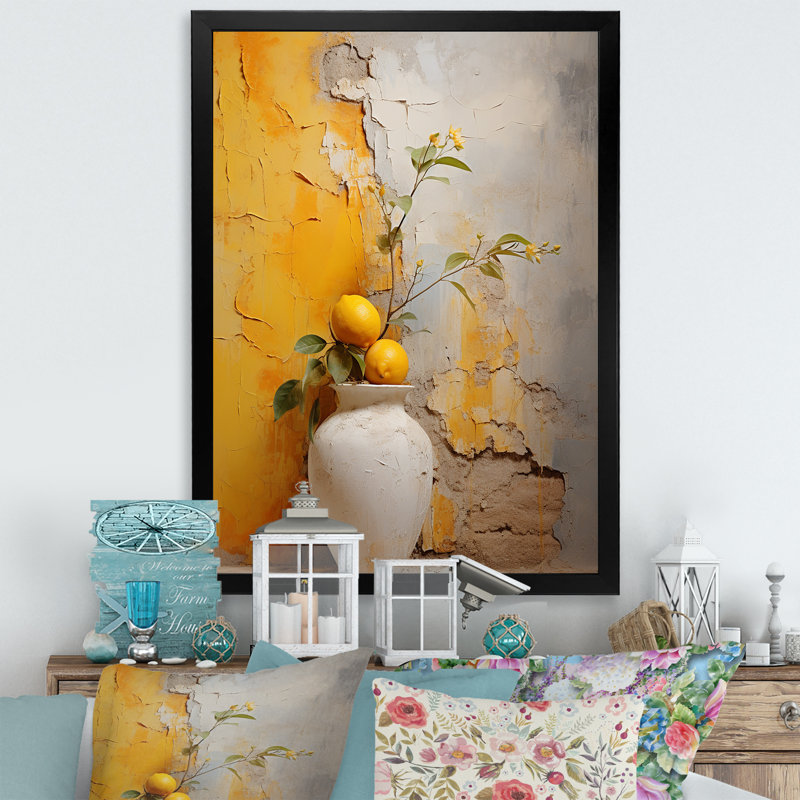 Minimalisme, poteries jaunes II sur toile, Cadre simple noir, H 32 po x l 24 po x P 1 po