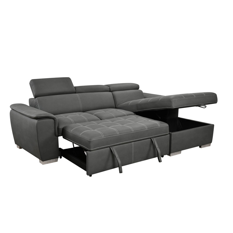 Canapé modulaire convertible de 97 pouces avec méridienne de rangement, Microfibre grise