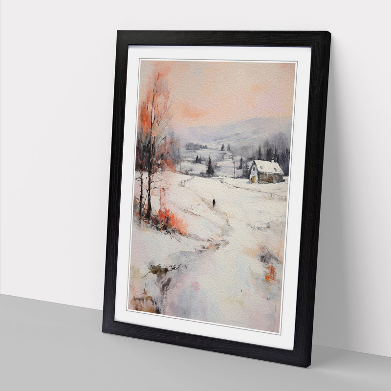Winter Landscape Gestural No.3 - Single Picture Frame Print on Wood, 46cm H x 34cm W x 2cm D, Black
