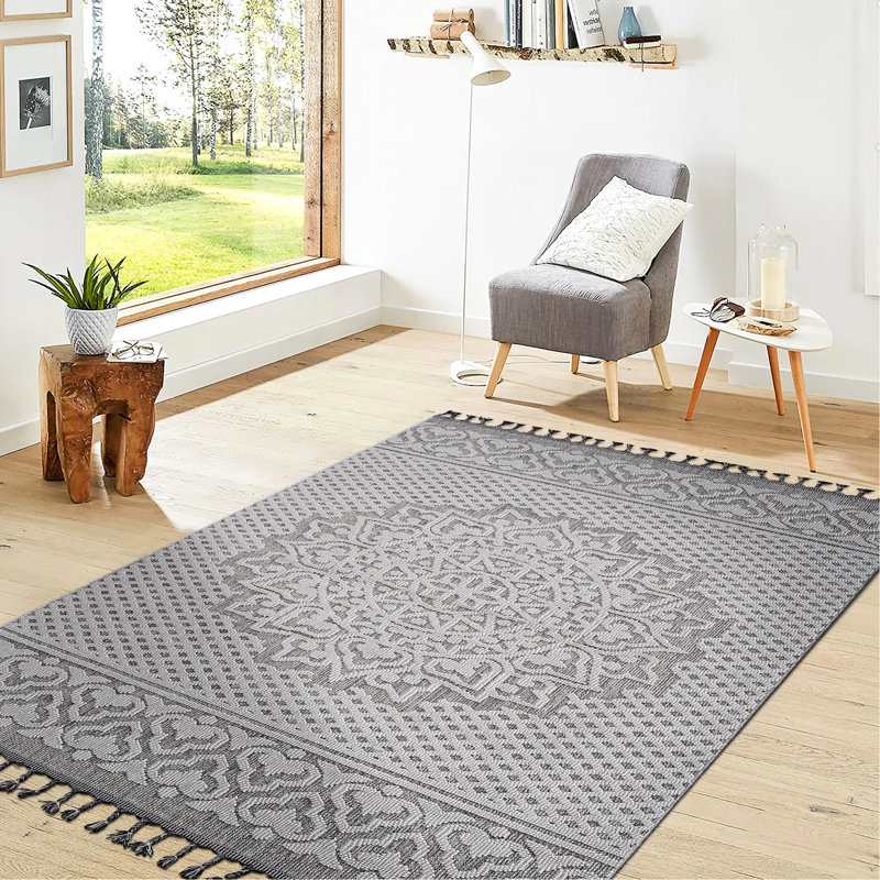 Gray/white Medallion Area Rug - Stain , Non-shedding, Pet-, Bedroom Piece, Medium Pile Height Stain-, , Ideal For Indoor & Outdoor, Multiple Color Options, Soft Texture