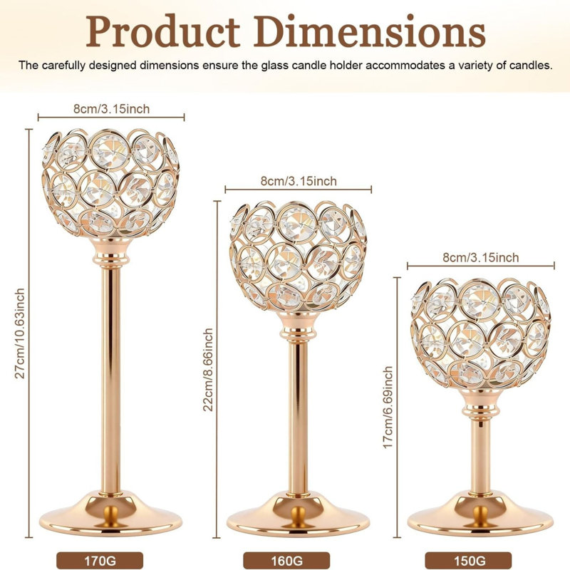 Ensemble de 6 porte-bougies en cristal doré