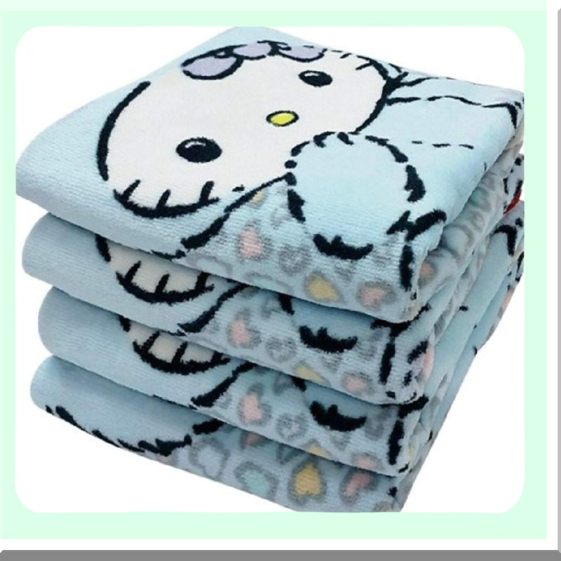 Leopard Kitty Cotton Bath Towel - Soft Blue 110g Washcloth
