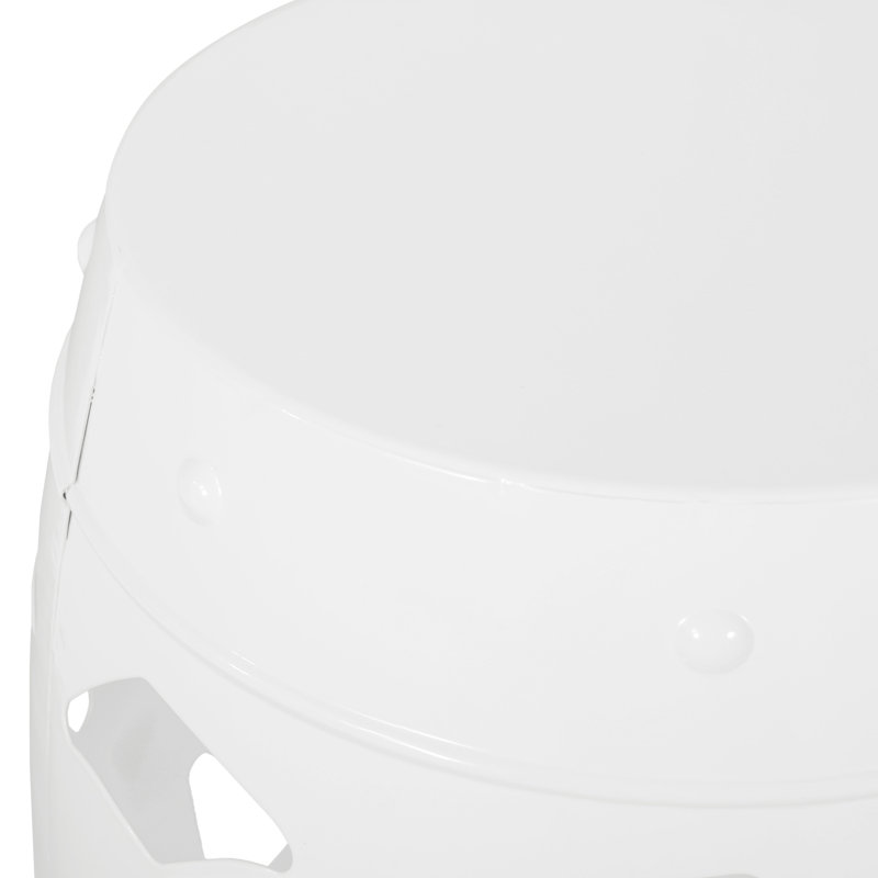Table d'appoint en fer blanc sans assemblage, design moderne avec motif floral et assemblage, Blanc
