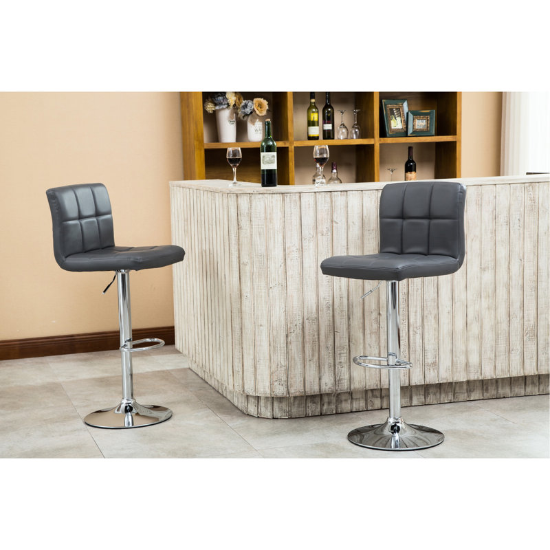 De 2 tabourets en similicuir gris à hauteur réglable et pivotant à 360 degrés avec base chromée, 2