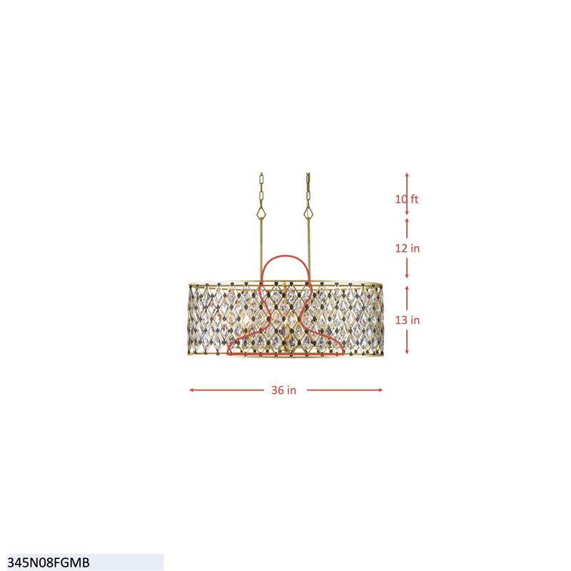 Luminaire suspendu tambour unique à 8 lumières Windsor, Or français / noir mat