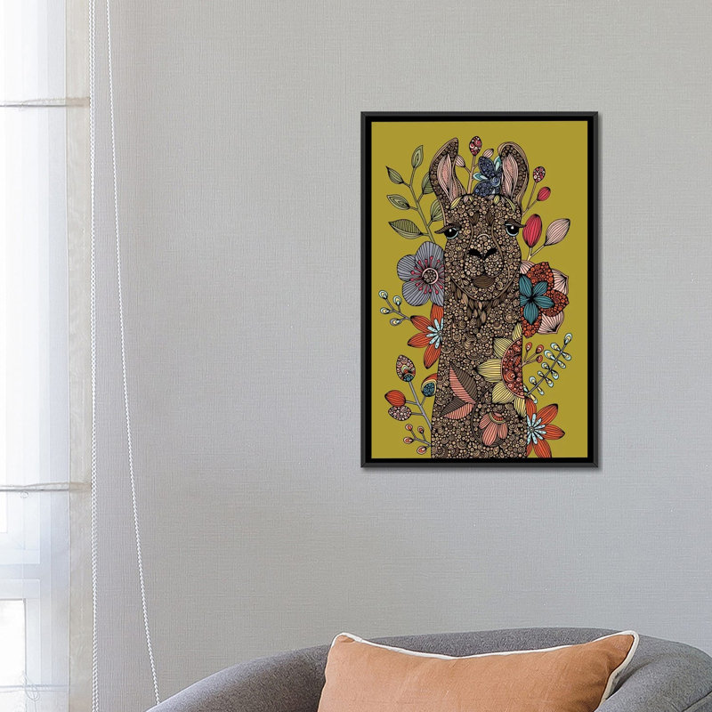 «Llama I» par Valentina Harper - impression d'art graphique, Sans mat, H 26 po x l 18 po x P 1,5 po, Toile avec cadre noir