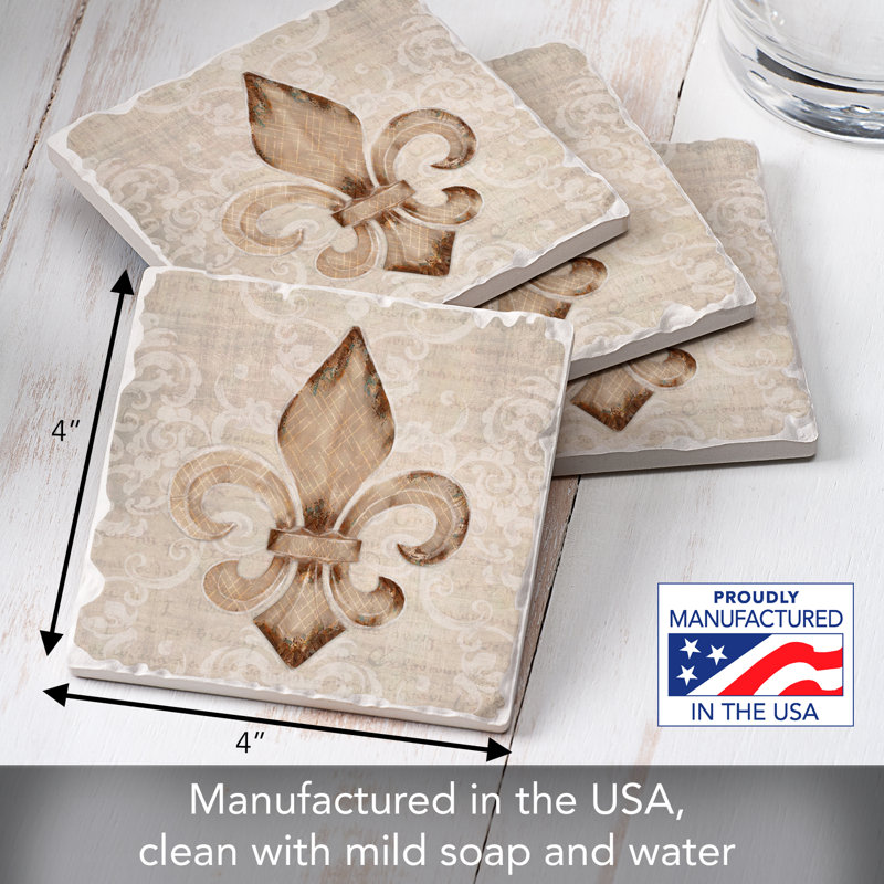 Deco Fleur 4-Pack Square Tumbled Tile Coasters