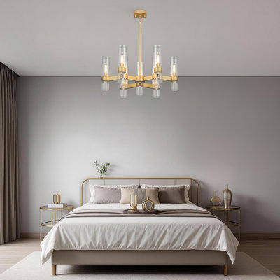 Lustre doré, lustres de style campagnard à 9 lumières pour la salle à manger au-dessus de la table, luminaire suspendu pour la cuisine avec verre transparent pour le vestibule du couloir de l'îlot de cuisine 28 po