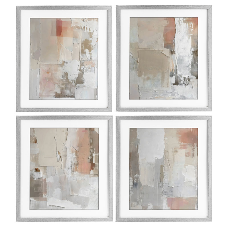 Layered Blush Abstracts, ensemble de 4 reproductions encadrées sous verre, design par Riley B, H 16 po x l 13 po
