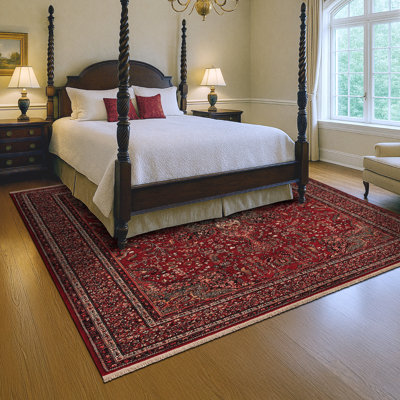 Doughman Oriental Floral Antique Red Fringed High Detail Wool Area Rug