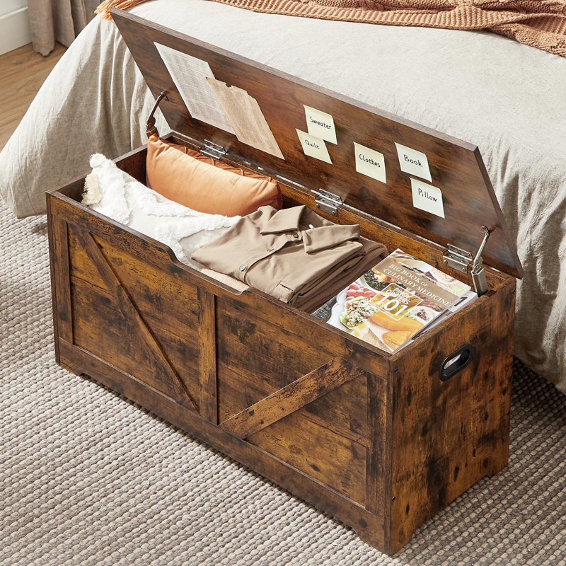 Storage Trunk with 2 Safety Hinges, Rustic Brown