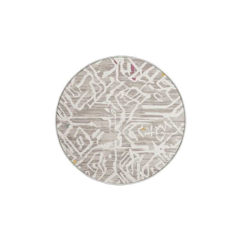 Tapis beige soyeux et moelleux, Rond 5 pi