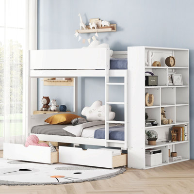 Lit superposé simple au-dessus de simple avec 2 tiroirs et armoire à couches multiples