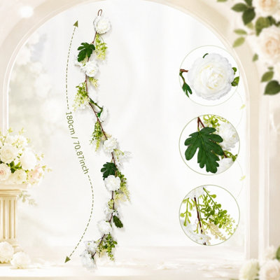 5.9FT Artificial Peony Flower Garland - Silk Peony Garland With Purple White Flowers For Wedding Party Table Decoration
