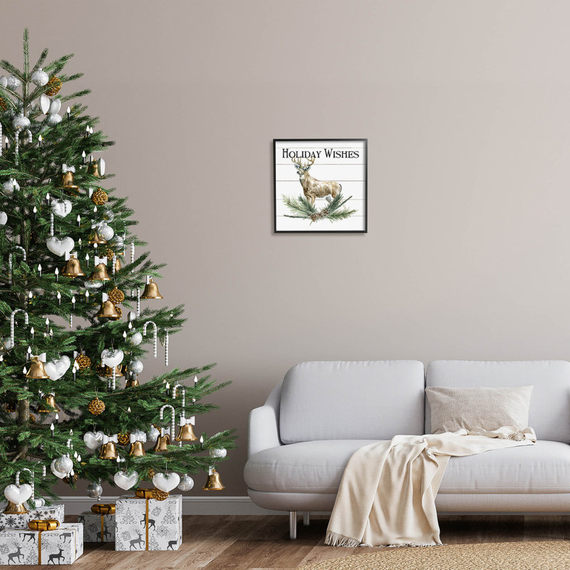 «Holiday Wishes Seasonal Deer» par Carol Robinson - Art textuel sur toile, H 17 po x l 17 po x P 1,5 po