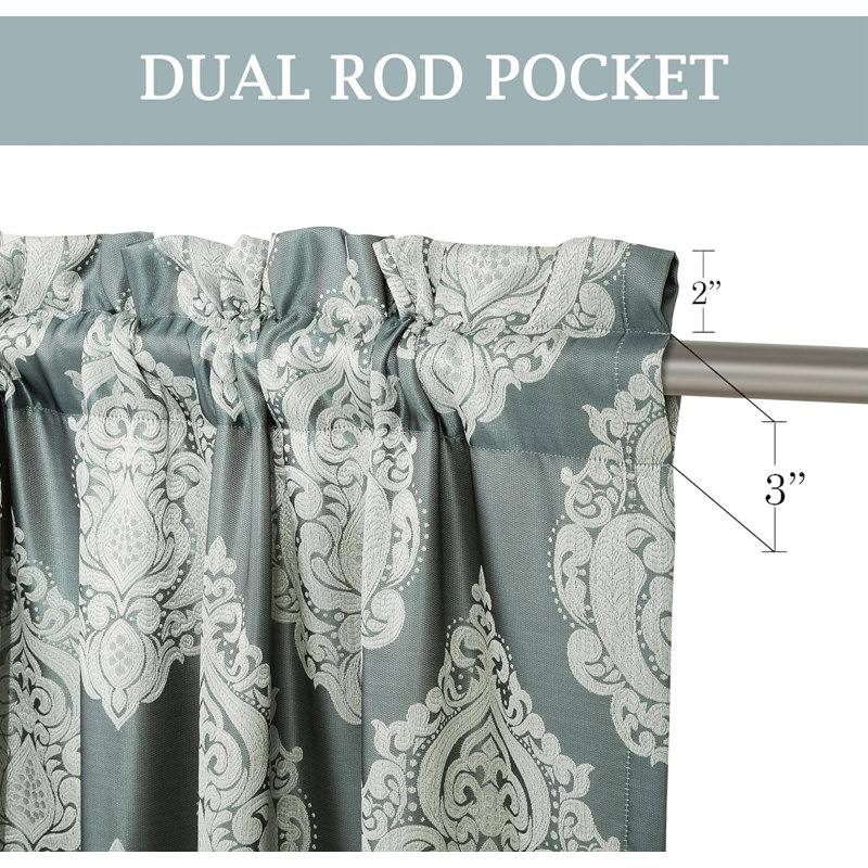 Jakaiyah Luxury Jacquard Medallion Panel Room Darkening Window Curtain Set, 52" W x 84" L, Gray/Green