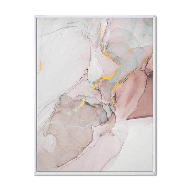 Gris et rose marbré art ondulations - décoration murale moderne en toile, L 12 po x H 20 po, Toile à cadre flottant blanc