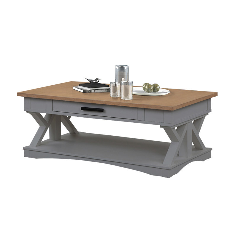 Table basse avec rangement Stapleton, Dessus naturel patiné / base colombe