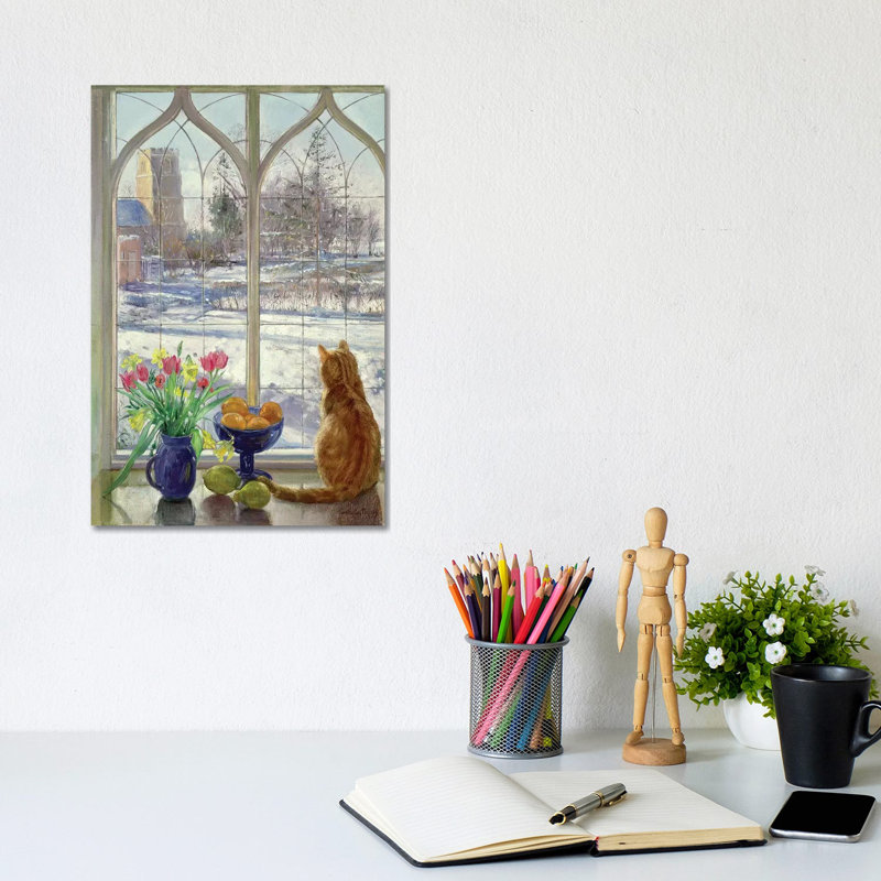 Snow Shadows and Cat 1 Piece Painting on Canvas, 20.32 cm H x 30.48 cm W, No Frame