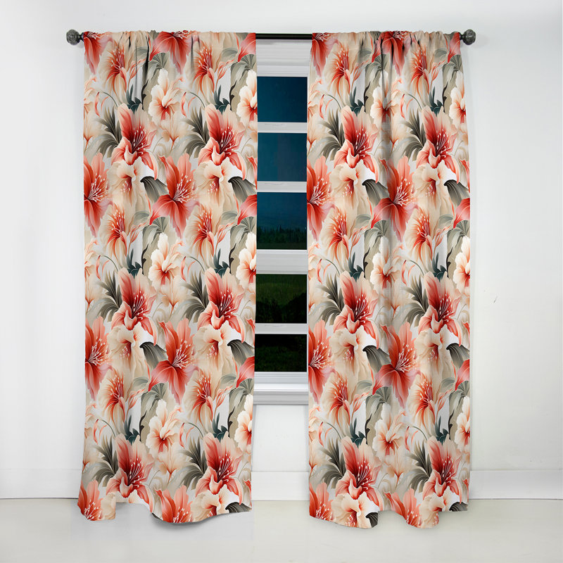 Neutre délicat motif tropical II - Rideau floral - Rideau occultant floral - 1 panneau, L 52 po x L 84 po