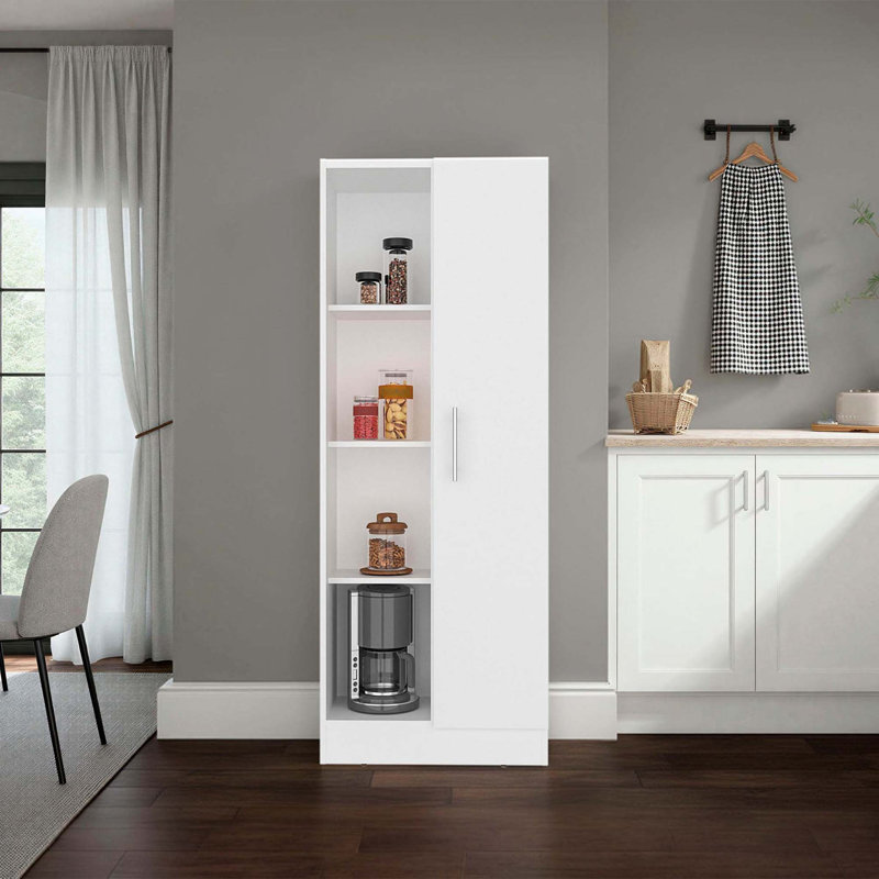 Garde-manger Felch avec 4 tablettes de rangement ouvertes et une armoire à une porte pour le rangement caché, un garde-manger polyvalent pour la cuisine, le linge ou la lessive