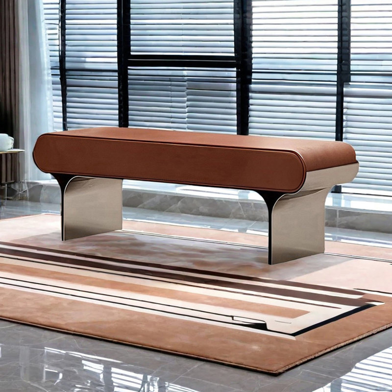 Banc rembourré en similicuir Toriona, Orange, H 17,71 po x l 62,99 po x P 15,74 po