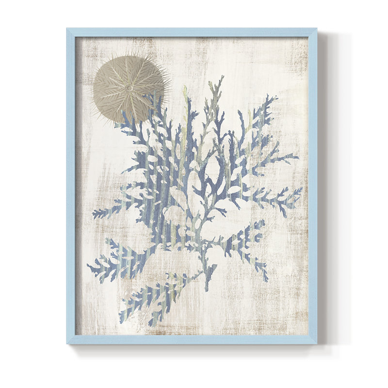 Reproduction encadrée de varech IV - bois massif, H 30 po x l 24 po, Bleu