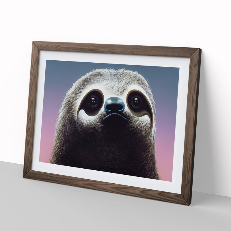 An Adorable Sloth - Single Picture Frame Print, Brown, 46cm H x 64cm W x 2cm D
