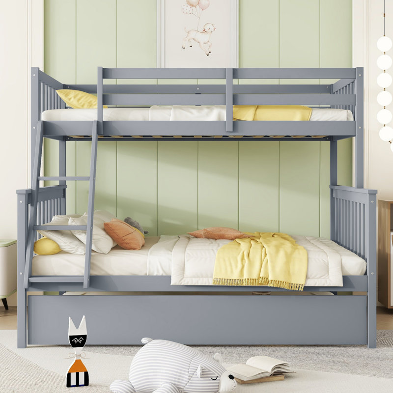 Sotion Kids Bunk Bed with Trundle, Gray, Twin Over Full