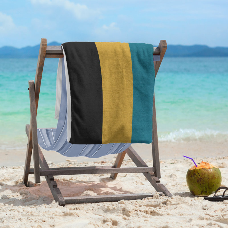 Jacksonville Throwback Football Stripes , Gold/Black/Teal, Microfiber / Polyester, Beach Towel