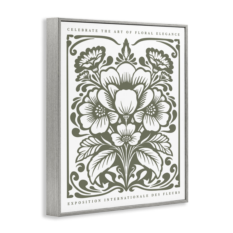 «Green Outline Floral Bouquet Art», estampe numérique avec lettres et lignes, H 30 po x l 24 po, Estampe numérique Farmhouse
