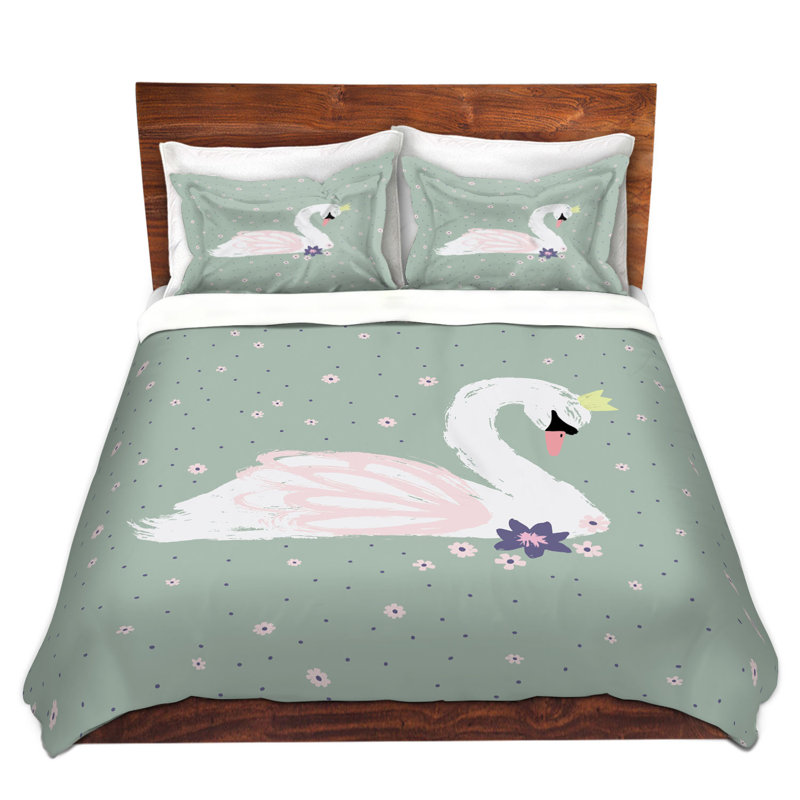 Ensemble de housse de couette swan, 1 housse + 2 taies très grand lit, Mauve / Blanc