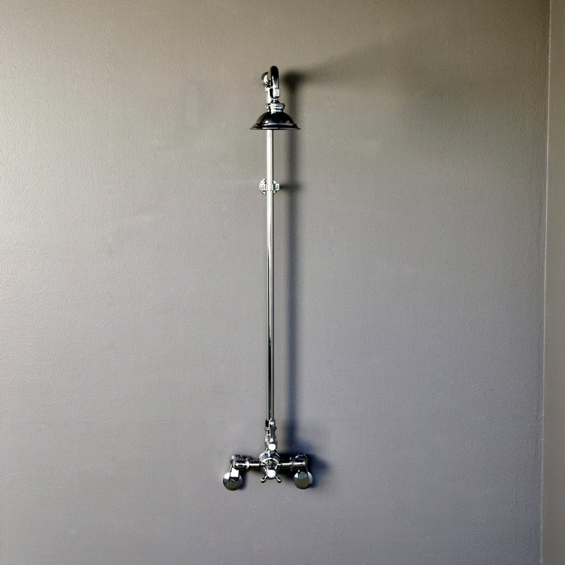 Système de douche thermostatique exposé 48 po mural avec poignées levier / croix 1,75 gallons par minute, Nickel mat