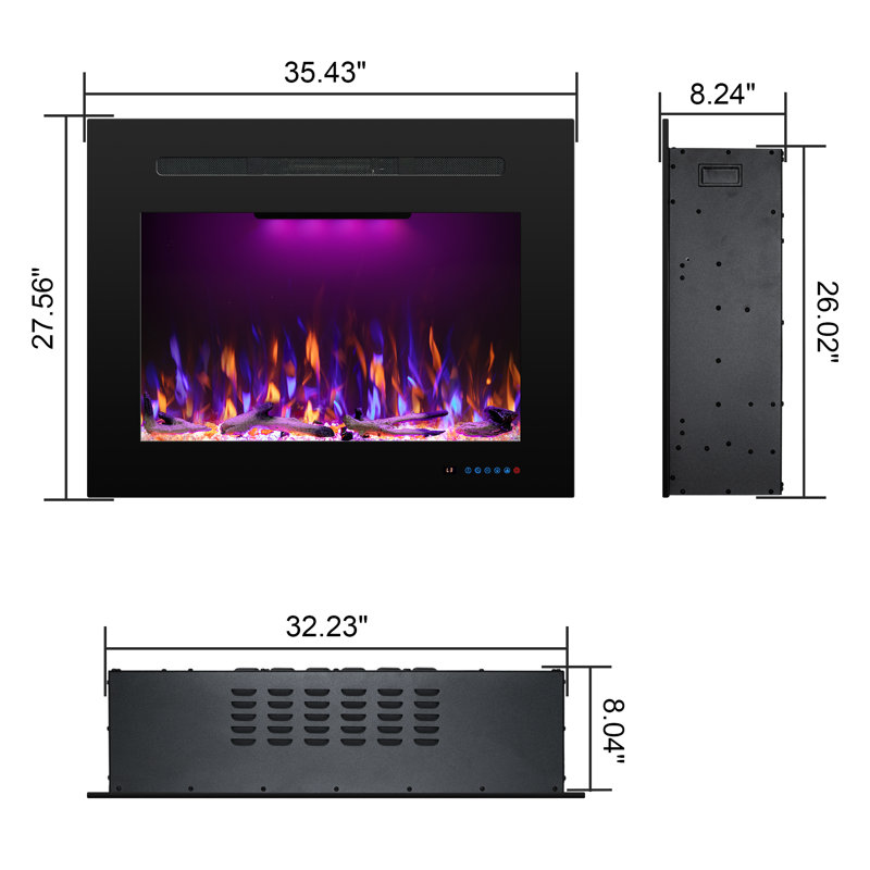Abdualeem Electric Fireplace Insert with 5120 BTU, 27.56" H x 35.43" W x 8" D