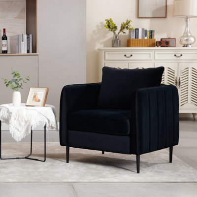 Méridienne confortable en velours avec pieds en métal en forme de L et coussin moelleux pour la lecture du salon - sensation luxueuse, coussins antidérapants