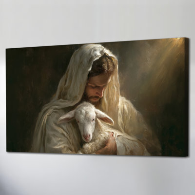 Jesus Art Wall Decor - Serene Jesus Picture Canvas Wall Art for Living Room, Religious Light-Portrait Painting for Bedroom Wall, Wrapped Canvas Print