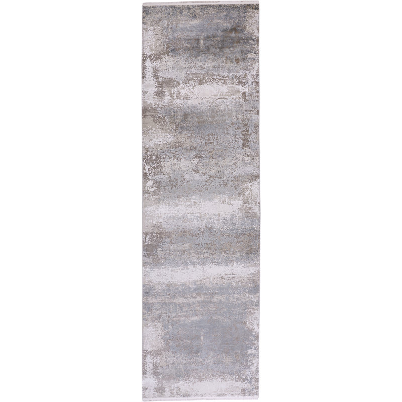 Tapis gris clair à motif abstrait Whitten, Tapis de couloir 3 pi 1 po x 10 pi