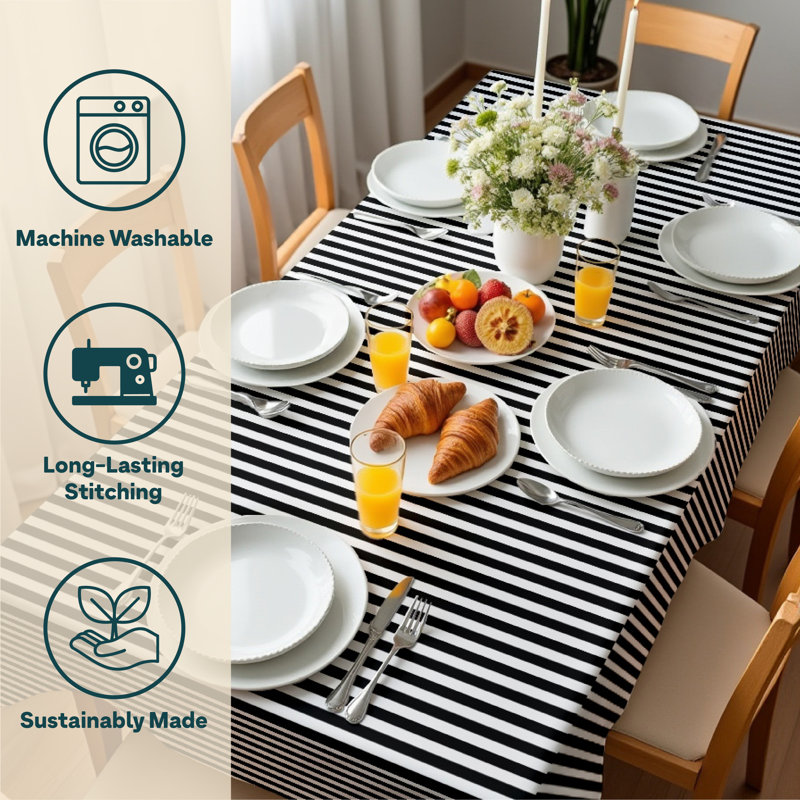 Black Striped Tablecloth 104" x 60", 104" L x 60" W, Black