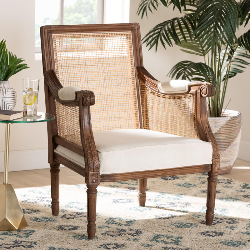 Walsh 26.4'' Rattan and Bayur Wood Wide Armchair, Brown