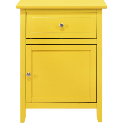Table de chevet jaune vibrante à la mode avec tiroir et tablette - H 25 po x l 19 po x P 15 po, entièrement assemblée, fiable H 25 po x l 19 po x P 15 po