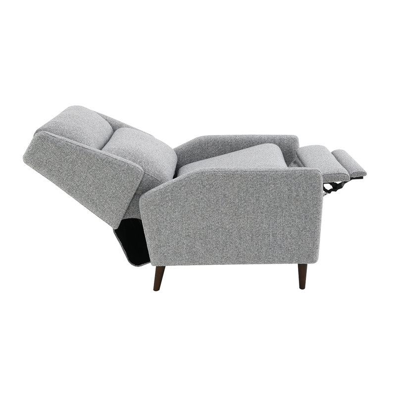 Pushback Manual Recliner High Back Channel Detail Tapered Legs Leathered Upholstery Gray Finish Primary Living Room, Gray