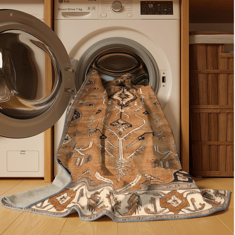 Tapis brun lavable à la machine, Rectangulaire 7 pi x 10 pi