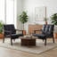 Chaise d'appoint Mid-Century moderne avec structure entièrement en bois massif, fauteuil rembourré avec similicuir capitonné pour salon, chambre à coucher, bureau, coin lecture, similicuir-972073851