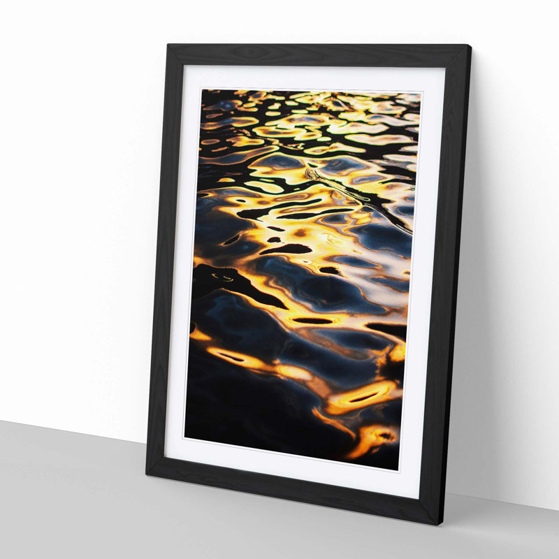 Sunlight on the Waters in Abstract - Picture Frame Painting Print, 65cm H x 48cm W x 2cm D, Black Framed