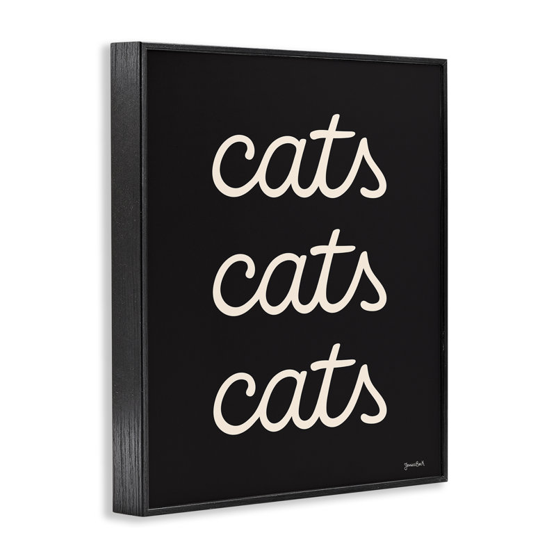 «Cats Repeating Typographie», art de la giclée encadrée par Jessica Beck, Giclée encadrée noir minuit, H 30 po x l 24 po