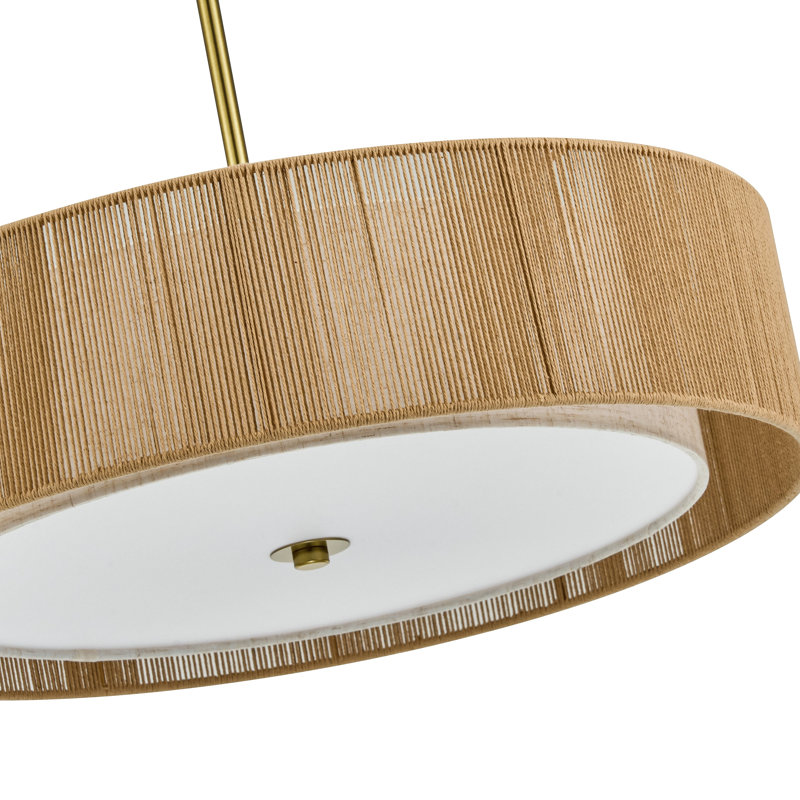 Lustre suspendu tambour en corde naturelle à 3 lumières Kamila, Brun