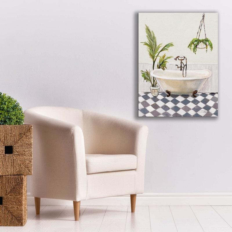 Toile épique Graffiti «Crisp Cottage Bathroom 1 Vertical» par Silvia Vassileva, 26 po x 34 po, H 34 po x l 26 po