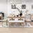 Stanely 6-Piece Extendable Dining Table with Footrest, 4 Linen Upholstered Dining Chairs and Bench-1657487364